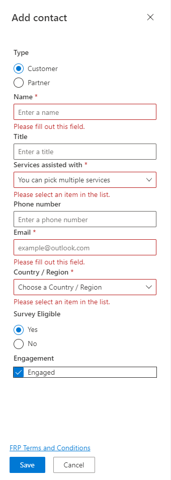 Add a contact (customer) with blank fields