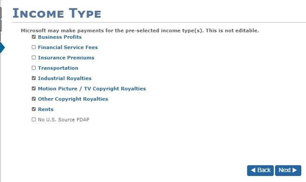 Income Type tab