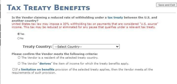 Tax Treaty Benefits tab continued